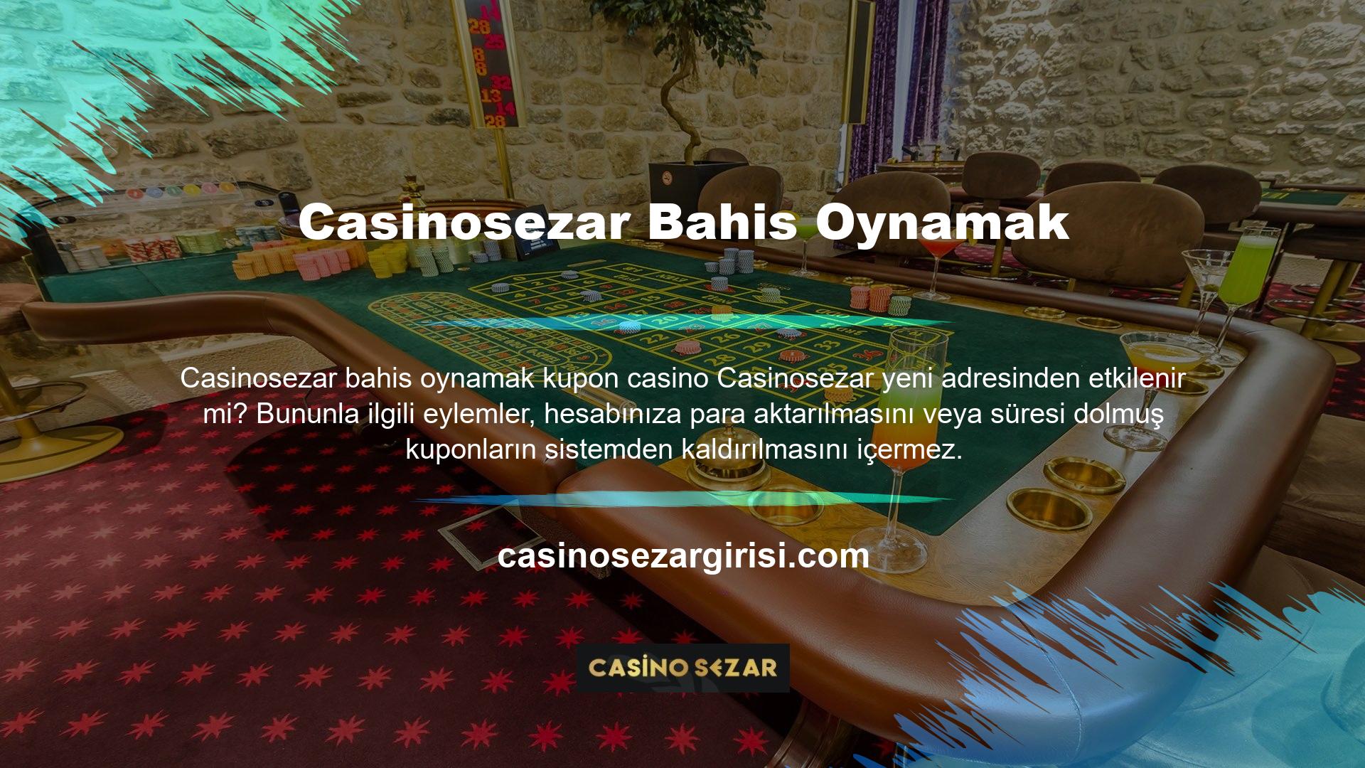Casinosezar web sitesinde oluşturulan tüm kuponları takip etmek, yeni adresinizdeki adresi açıp ardından Bahisler ve Kuponlar'ı girerek yapılabilir
